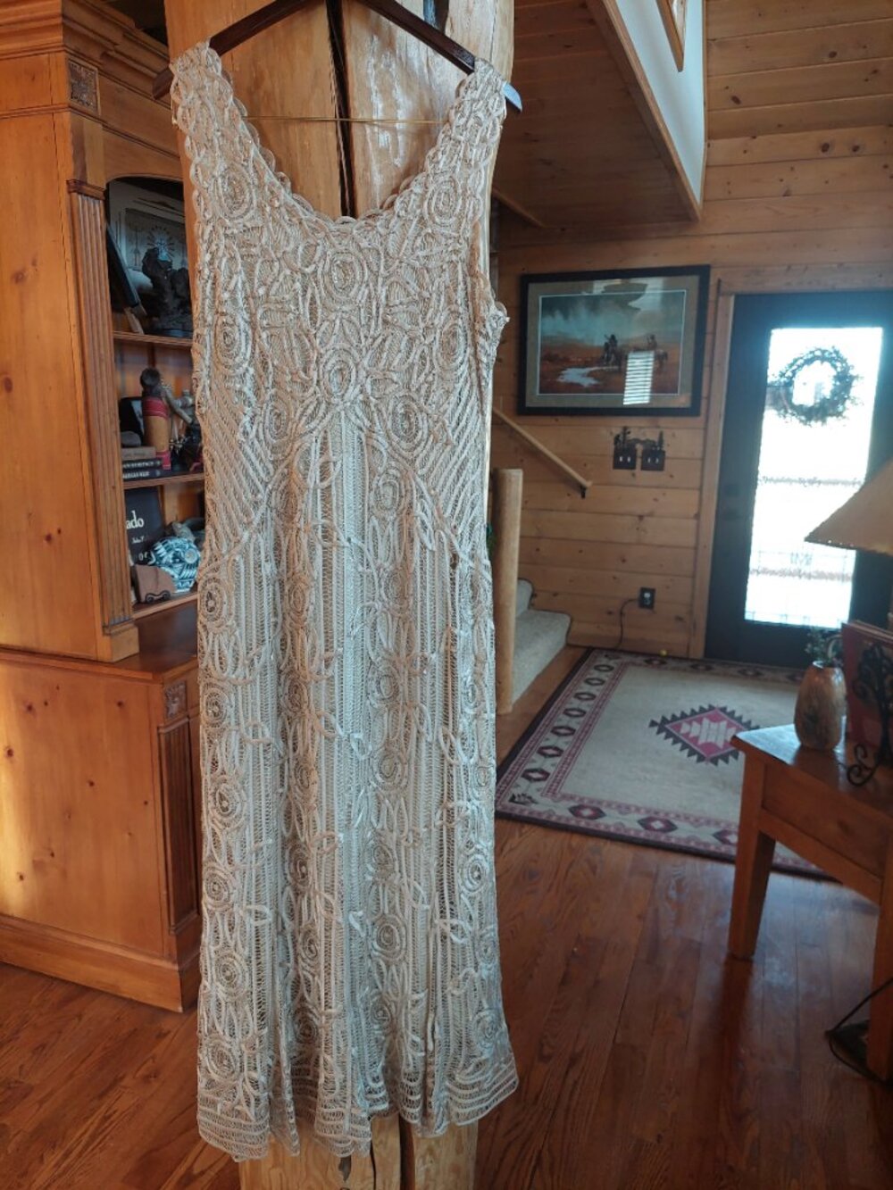 Soulmates Two Piece Silk, Lacework, Beaded Dress and Jacket, Cream color size xl - Picture 5 of 11